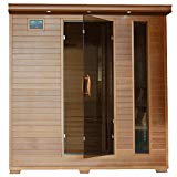 Great Bear SA1323 6 Person Cedar Corner Infrared Sauna with 10 Carbon Heaters Bronze Tinted Tempered Glass Door Oxygen Ionizer EZTouch Cortrol Panel CHROMOTHERAPY System and Sound System