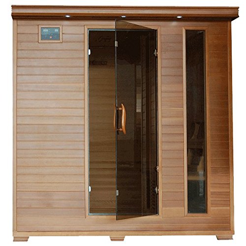 Great Bear SA1323 6 Person Cedar Corner Infrared Sauna with 10 Carbon Heaters Bronze Tinted Tempered Glass Door Oxygen Ionizer EZTouch Cortrol Panel CHROMOTHERAPY System and Sound System