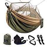 Single & Double Camping Hammock with Mosquito/Bug Net, 10ft Hammock Tree Straps & Carabiners | Easy Assembly | Portable Parachute Nylon Hammock for Camping, Backpacking, Survival, Travel & More For Sale