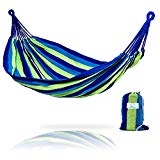Hammock Sky Brazilian Double Hammock – Two Person Bed for Backyard, Porch, Outdoor and Indoor Use – Soft Woven Cotton Fabric for Supreme Comfort (Blue & Green Stripes) For Sale