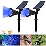 Cheap Solar Spotlight, IP65 Waterproof 4 LED Solar Lights Wall Light,Auto-on/Off Security Light Landscape Light 180° angle Adjustable for Tree,Patio,Yard,Garden,Driveway,Pool Area.T-SUNRISE(2 Pack Blue)