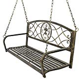 ZENY Metal Patio Porch Hanging Swing Bench Chair Outdoor Furniture Fleur-De-Lis Design Hanging Bench Chair Seat For Sale ZENY Metal Patio Porch Hanging Swing Bench Chair Outdoor Furniture Fleur-De-Lis Design Hanging Bench Chair Seat For Sale
