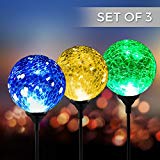 Solar Powered Crackle Glass Ball- 7 Color Changing Stake Lights- Set of 3- Weatherproof Design- Decorative Landscape Lamps- Wireless Outdoor LED Accent Lighting- Best Decor for Garden/Yard/Path (3) Review