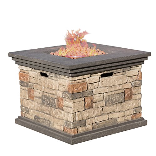 Christopher Knight Home 296587 Deal Furniture | Crawford | Outdoor Square Propane Fire Pit with, Stone Review