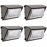 Hykolity 60W 7800lm LED Wall Packs, 0-10V Dimmable Outdoor LED Wall Pack Light Fixture, [250W MH/HPS Equivalent] Dusk to Dawn Photocell Optional, 5000K DLC Qualified -4 Pack For Sale