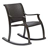dali Rattan Rocker Chair, Weather Resistant Wicker Rocking Armchair Chair,Cast Aluminum Fram Outdoor Patio Glider Lounge Wicker Chair
