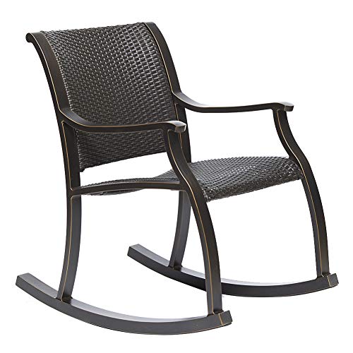 dali Rattan Rocker Chair, Weather Resistant Wicker Rocking Armchair Chair,Cast Aluminum Fram Outdoor Patio Glider Lounge Wicker Chair