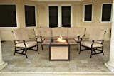Hanover Outdoor Furniture TRADTILE4PCFP Traditions Tile Tabletop Fire Pit Lounge Set (4 Piece), Natural Oat/Antique Bronze For Sale