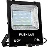 FAISHILAN 100W LED Flood Light Outdoor IP66 Waterproof with US-3 Plug 10000Lm for Garage,Garden,Yard