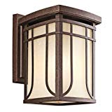Kichler   49148AGZ Riverbank 1-Light Outdoor Wall Lantern, Aged Bronze with White Linen Mist Glass