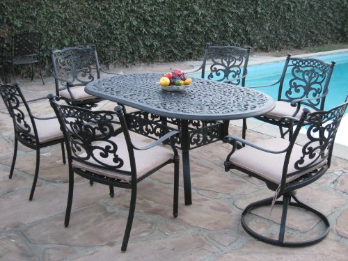 Outdoor Patio Furniture 7 Piece Aluminum Dining Set with 2 Swivel Rockers DS-SA01-4272T