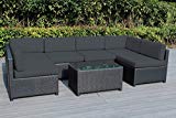 Ohana Mezzo 7-Piece Outdoor Wicker Patio Furniture Sectional Conversation Set, Black Wicker with Gray Cushions – No Assembly with Free Patio Cover