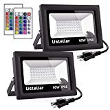 Cheap Ustellar 2 Pack 60W RGB LED Flood Lights, Outdoor Color Changing Floodlight with Remote Control, IP66 Waterproof 16 Colors 4 Modes Dimmable Wall Washer Light, Stage Lighting with US 3-Plug