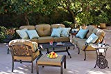 Darlee Elisabeth Cast Aluminum 8-Piece Deep Seating Conversation Set with Cushions, Series 30 End Tables and Coffee Table, Antique Bronze Finish