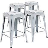 Cheap Flash Furniture 4 Pk. 24” High Backless Distressed White Metal Indoor-Outdoor Counter Height Stool
