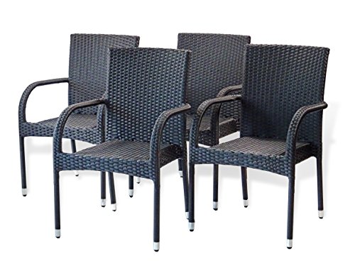 Patio Resin Outdoor Garden Deck Wicker Arm Chair. Black Color (Set of 4)