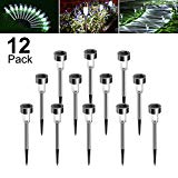 Benewell 12 Pack Garden, Solar Powered Pathway, Outdoor Landscape Light for Lawn/Patio/Yard/Walkway/Driveway (Stainless Steel, White) For Sale