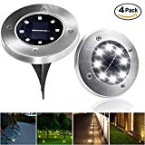 LIGHTPOOL Solar Ground Lights Lights for Patio Garden Pathway Outdoor in Ground Waterproof Stainless Steel Lights with 8 LED [4 Pack][White] For Sale