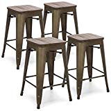 Best Choice Products 24in Set of 4 Stackable Industrial Distressed Metal Counter Height Bar Stools w/Wood Seat – Copper Review