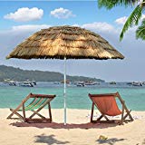 US PIEDLE 6.5ft Outdoor Beach Umbrella Hula Thatched Tiki Umbrella Tropical Hawaiian Patio Straw Umbrella Raffia Umbrella with 8 Ribs, Natural Color Review