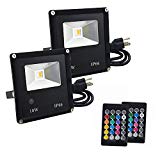LED RGB Flood Light Stage Lighting, 10W Outdoor Color Changing Lights With Remote Control, IP65 Waterproof LED Floodlight, Wall Washer Light, Flood Lamp,14 Colors 4 Modes with US 3-Plug,Pack of 2 Unit Review