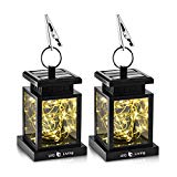 UIQ Living 2 Pack Hanging Solar Lights Outdoor Lantern with Circular Ring Clamp & Solar Fairy String Lights, Waterproof, 30 Warm White LEDs, Retro, Black Review