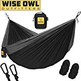 Wise Owl Outfitters Hammock for Camping Single & Double Hammocks Gear for The Outdoors Backpacking Survival or Travel – Portable Lightweight Parachute Nylon SO Black & Grey Review