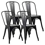 Cheap JUMMICO Metal Dining Chair Stackable Indoor-Outdoor Chairs Chic Bistro Cafe Side Chairs for Kitchen Use Set of 4 (Black)