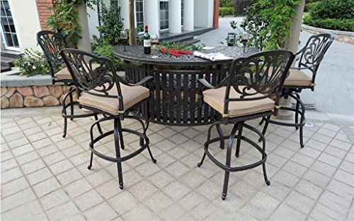 Theworldofpatio Elizabeth Cast Aluminum Powder Coated 5pc Party Bar Set with Party Bar Table – Antique Bronze Review