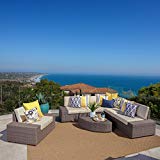 Reddington Patio Furniture | Outdoor 7 Piece Hazelnut Brown Wicker Sofa Set with Beige Water Resistant Cushions (6 Piece Sectional with Club Chair) Review