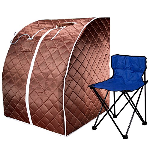 Durherm Infrared Sauna, Lowest EMF Negative Ion Portable Indoor Sauna with Chair and Heated Footpad, Brown, Large For Sale