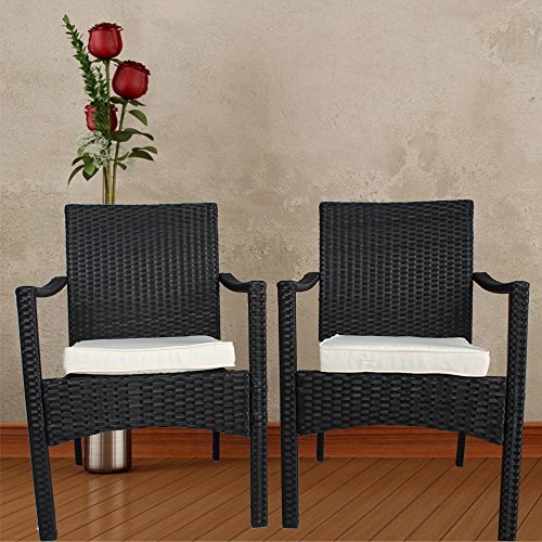 Cheap Leaptime Outdoor Indoor Dining Chairs Match Dining Tables Patio Rattan Chair Wicker Garden Chairs Set of 2 (Black)