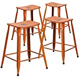 Flash Furniture 4 Pk. 24” High Distressed Orange Metal Indoor-Outdoor Counter Height Saddle Comfort Stool For Sale