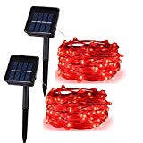 Cheap Anxus Solar String Lights, 100 LEDs Red Starry String Lights, Copper Wire solar Lights Ambiance Lighting for Outdoor, Gardens, Homes, Dancing, Christmas Party (2 pack)