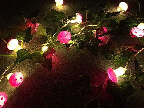 Sunniemart 20 LED Warm White String Light Battery Operated Mushroom Fairy Lights for Christmas, Wedding, Party Decoration