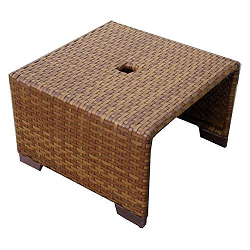 Panama Jack St Barths Coffee Table with Woven Umbrella Hole, Viro Fiber Brown Pine Finish