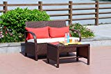 Cloud Mountain 2 PC Rattan Loveseat Sofa Furniture Bistro Set Outdoor Wicker Patio Garden Loveseat Glass Top Table, Cocoa Brown Rattan with Creamy White Cushions For Sale Cloud Mountain 2 PC Rattan Loveseat Sofa Furniture Bistro Set Outdoor Wicker Patio Garden Loveseat Glass Top Table, Cocoa Brown Rattan with Creamy White Cushions For Sale