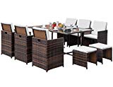 Flieks Leisure Zone 11-Piece Outdoor Rattan Wicker Patio Dining Table Set Garden Outdoor Patio Furniture Sets (11-Piece)