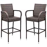 Cheap Homall Pation Bar Stool Wicker Barstool Indoor Outdoor Use Tall Rattan Chair with Footrest and Armrest for Garden Pool Lawn Backyard Pation Furniture(Set of 2 Brown)