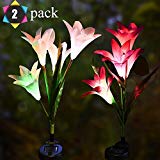 Outdoor Solar Garden Stake Lights- GSRING 2 Pack Solar Flowers with 8 Solar Lilies,Multi-Color Changing LED Solar Stake Lights for Garden, Patio, Backyard (White&Purple) For Sale