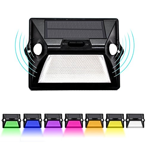 Solar Motion Sensor Security Light, Super Bright Wireless Waterproof 7-Color LED 140 LM Night Light Twin Sensor 180° Range Wall Light Outdoor Garden Yard Fence Driveway Shed Garage Christmas (1 Pack)