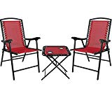 Sunnydaze Folding Suspension Outdoor Lounge Chair Set, 2 Lawn Chairs with Matching Side Table, Red Sunnydaze Folding Suspension Outdoor Lounge Chair Set, 2 Lawn Chairs with Matching Side Table, Red