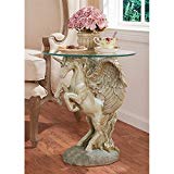 Design Toscano Mystical Winged Unicorn Sculptural Glass-Topped Table, Multicolor For Sale
