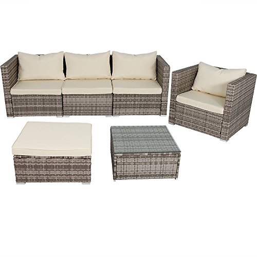 Sunnydaze 6-Piece Sofa Boa Vista Wicker Rattan Outdoor Patio Furniture Set with Beige Cushions
