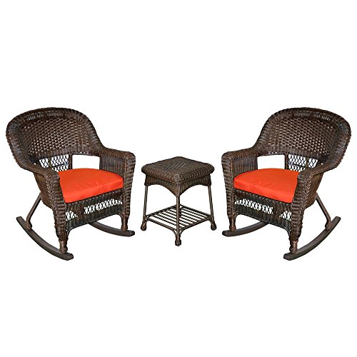 Jeco W00201R-A_2-RCES018 3 Piece Rocker Wicker Chair Set with Red Cushion, Espresso Review