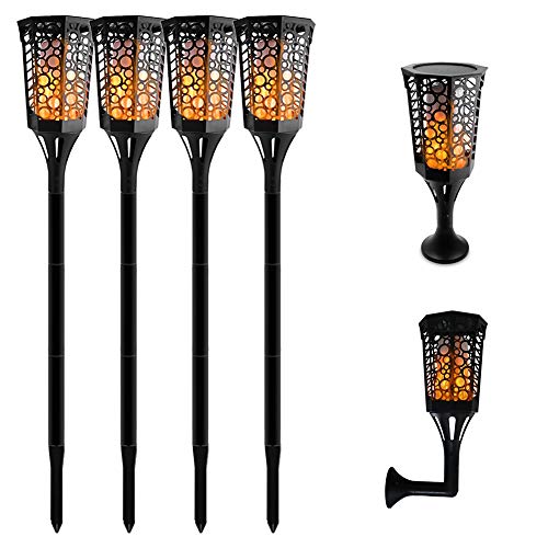 Aluvee Solar Torch Lights,99 LED 3 Mode Dancing Flame Lighting Flickering Torches Waterproof Wireless Outdoor Light Patio Garden Path Yard Wedding Party(4 Pack) For Sale