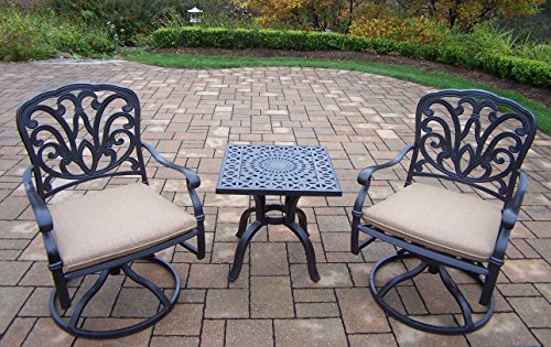 Oakland Living 3 Piece Hampton Aluminum Swivel Rocker Set with Side Table, Antique Black