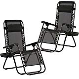 Zero Gravity Chairs Set of 2 with Pillow and Cup Holder Patio Outdoor Adjustable Dining Reclining Folding Chairs for Deck Patio Beach Yard