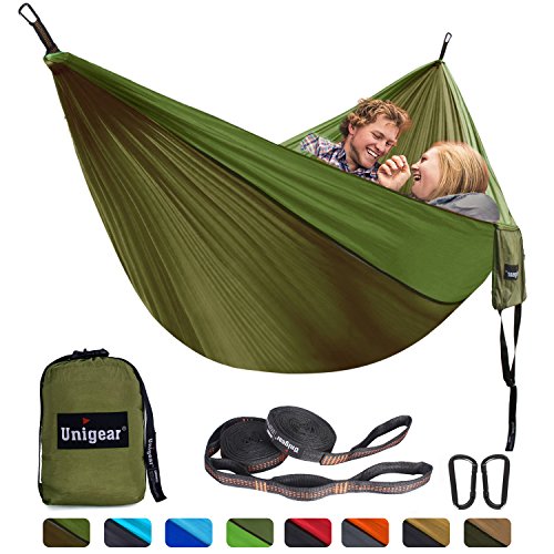 Unigear Single & Double Camping Hammock, Portable Lightweight Parachute Nylon Hammock with Tree Straps for Backpacking, Camping, Travel, Beach, Garden For Sale