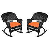 Jeco W00207R-D_2-FS016 Rocker Wicker Chair with Orange Cushion, Set of 2, Black For Sale Jeco W00207R-D_2-FS016 Rocker Wicker Chair with Orange Cushion, Set of 2, Black For Sale